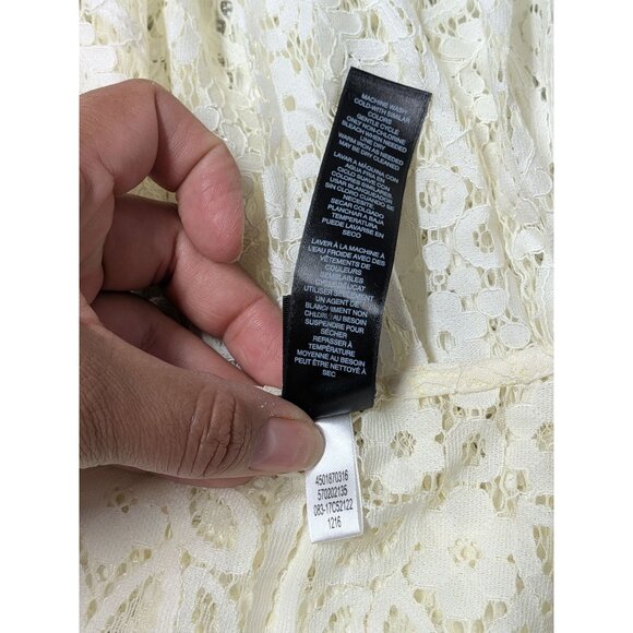 Chicos Sheer Lace Peplum Top Size M Zip Up Bell Sleeve Floral Feminine Romantic - Picture 11 of 11